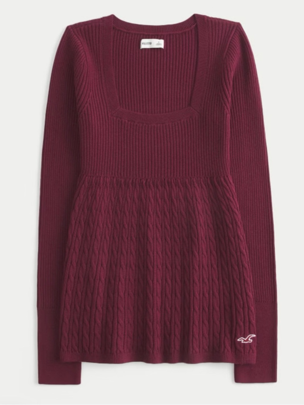 Hollister Cable-Knit Peplum Sweater in Burgundy